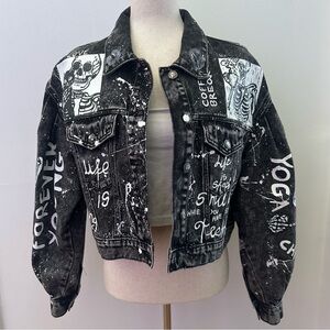 Graphic Black and White Jean Jacket